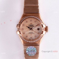 Swiss Copy Omega Constellation Rose Gold 27mm lady Watch 8521 Movement