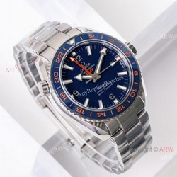 (VS)1:1 Best Omega Seamaster Super Clone watch Planet Ocean GMT Blue Dial Stainless Steel
