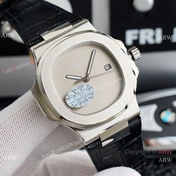 New! Copy Patek Philippe Nautilus Onyx Dial Leather Strap Watch