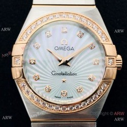 (VS) Replica Omega Constellation 2-Tone Rose Gold Diamond Watch with Quartz Movement