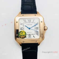 (GB) Swiss Replica Cartier Santos Rose Gold Mens Watch 9015 Movement