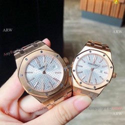 Copy Audemars Piguet Royal Oak Quartz lovers Watch Rose Gold Silver Face