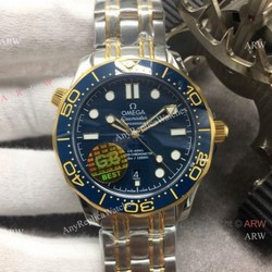 GB Factory Seamaster Diver 300M James Bond Replica Watch 2-Tone Blue Ceramic Omega 8800 Movement