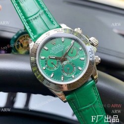 Rolex Daytona 42mm Watch SS Green Dial Green Leather Strap