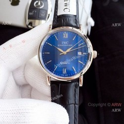 2019 Copy IWC Portofino 150th anniversary Watch Blue Dial Black Leather Band