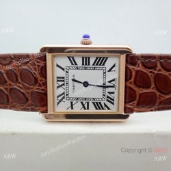 Replica Cartier Tank Solo Rose Gold Brown Leather Strap Watch 27mm
