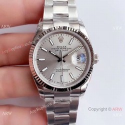 Swiss Copy Rolex Datejust 36mm SS Grey Dial Watch Rolex EW Factory 3235 316L Steel