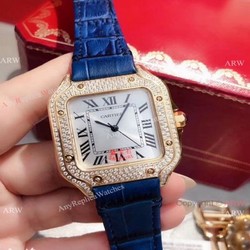 New Cartier Santos 100 Diamond Replica Watch Yellow Gold Diamond