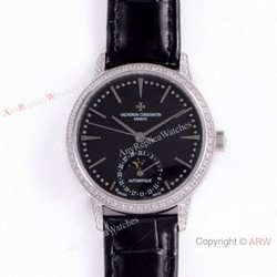 (VC) Swiss 2824-2 Vacheron Constantin Copy Watch Black Moon phase Dial