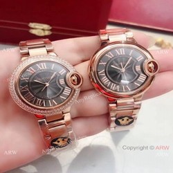 Japan Grade Cartier Ballon Bleu de Rose Gold Men Watch New Black face