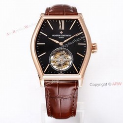 New Vacheron Constantin Malte Real Tourbillon Black Face Rose Gold High End Replica Watches For Men