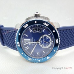 Copy Cartier Calibre De Diver SS Blue Rubber Strap Watch  Low Price