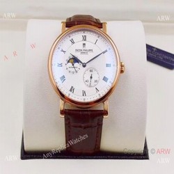 Best Replica Patek Philippe Moonphase Rose Gold White Dial Watch