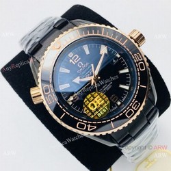 Swiss Grade Omega Planet Ocean Deep Black 600m Rose Gold Bezel Watch  OE Factory