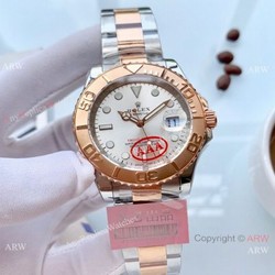 New Rolex Yachtmaster Rose Gold Replica Watch Silver Dial