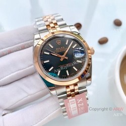 New Replica Rolex oyster perpetual Datejust Watch 2-Tone Rose Gold Black Dial