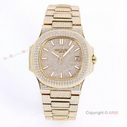 Iced Out Patek Philippe 5719 Patek Philippe Nautilus Bust Down All Gold Watch Replica