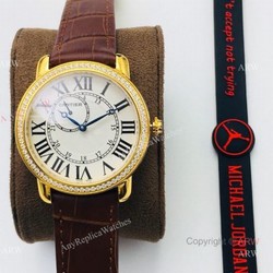 (EGF) New Ronde De Cartier Watch 904L  Yellow Gold Diamond Bezel For Men 40mm