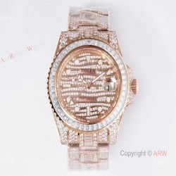 Best Replica Rolex GMT Master ii Full Diamond Rose Gold Watch 40mm
