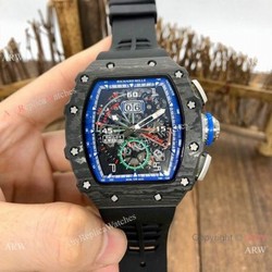 New Fake Richard Mille rm11-04 Men Watch Carbon  Black Rubber Band