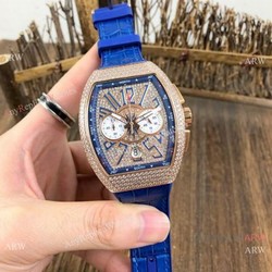 Copy Franck Muller Vanguard Chronograph Rose Gold Iced Out Watch 44mm