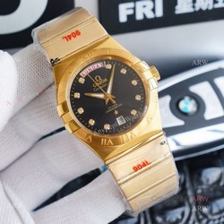 1:1 Swiss Quality Copy Omega Constellation Double Eagle Black Diamond Watch 38mm
