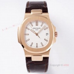 Swiss Replica Patek Philippe Nautilus Watches  Rose Gold Case With White Dial