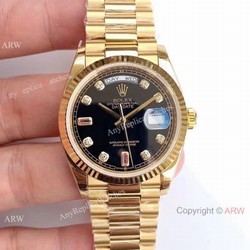 (EWF )Swiss 3255 Fake Rolex Presidential Day Date All Gold Watch Black Diamond Dial
