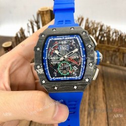 New Richard Mille rm11-04 Men Watch Carbon Case Blue Rubber Strap