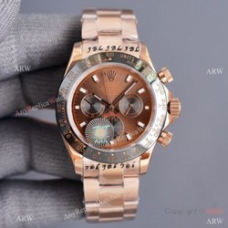 Swiss Quality Copy Rolex Rose Gold Daytona 40 Watch Black Ceramic Bezel Chocolate Dial