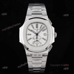 New Swiss Replica Patek Philippe Nautilus Silver Case White Dial Chronograph Watch