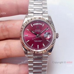 (EW)Swiss 3255 Replica Presidential Rolex Day-Date 36mm Watch Stainless Steel Red Dial