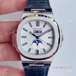 Swiss Replica Patek Philippe Nautilus Watch For Sale  White Dial Moonphase Watch