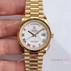(EW Factory) Swiss Grade 1 Rolex Oyster Perpetual Day Date Fake Watch 36mm White Roman Dial