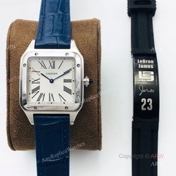 Swiss Replica Cartier Santos Dumont Blue Leather Watch New Cartier Watches