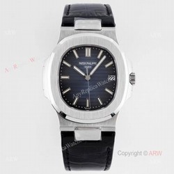 Swiss Replica Patek Philippe Nautilus Dark Blue Dial Silver Case Automatic Watch