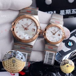 New Omega Constellation Two Tone Rose Gold White MOP Dial Wrist Omega Couple Watch
