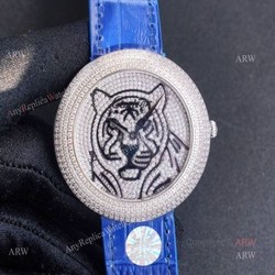 High Quality Replica Diamond Cartier Panth?Re Watch With Cartier Blue Leather Strap