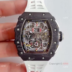KV Factory V2 Upgraded Carbon Richard Mille Skeleton RM011 White Rubber Band Replica Watches