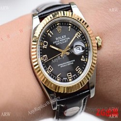 NEW UPGRADED Rolex Datejust II Watches SS Black Leather Strap Gold Bezel