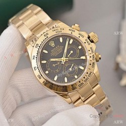 Copy Rolex Daytona Yellow Gold Black Face 40mm Watch  High Quality