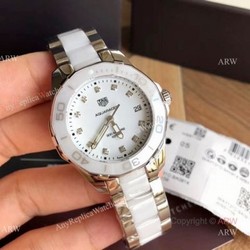 Swiss Grade New Replica Tag Heuer Aquaracer Ceramic Diamonds Watch For Lady 35mm