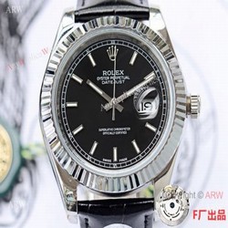 NEW UPGRADED Clone Rolex Datejust II 41mm Watch Black Dial Black Leather Strap