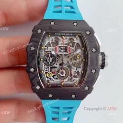KV Factory V2 Upgraded Knockoff Richard Mille RM011 Carbon Watch With Blue Rubber Bracelet
