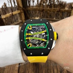 Knockoff Richard Mille Green Skeleton Watch  Richard Mille RM 61-01 with Yellow Rubber Strap