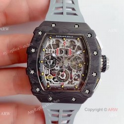 V2 NEW UPGRADED KV Factory Richard Mille RM011 Carbon Case Grey Rubber Band Mens Watch Best Replica