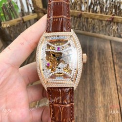 Copy Franck Muller Geneve Skeleton Watch Rose Gold Diamond