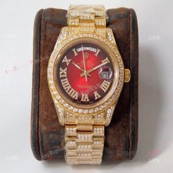 Mens Rolex Day Date Replica Watch  Asian 2836 Red Face Rolex Iced Out Watch