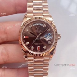 Swiss Grade 1 Fake Rolex Presidential DayDate Rose Gold Brown Dial Watch EWF Swiss 3255