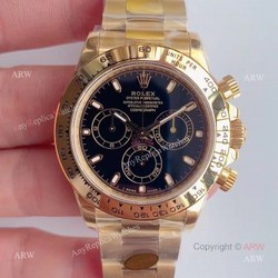 New Black Rolex Daytona Yellow Gold Swiss Replica Watches From Noob Factory